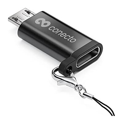 conecto , Adaptateur Micro USB vers USB-C, Prise en Charge OTG, Compatible avec Les appareils Apple, Parfait pour Les vélos électriques, Boucle/Mousqueton Inclus, boîtier en Aluminium, Noir, Lot de 2 conecto , Adaptateur Micro USB vers USB-C, Prise en Charge OTG, Compatible avec Les appareils Apple, Parfait pour Les vélos électriques, Boucle/Mousqueton Inclus, boîtier en Aluminium, Noir, Lot de 2
