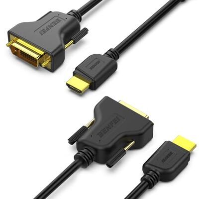 BENFEI Lot de 2 câbles HDMI vers DVI bidirectionnels DVI-D 24+1 mâle vers HDMI mâle Haute Vitesse Compatible avec Raspberry Pi, Roku, Xbox One, PS4 PS3 BENFEI Lot de 2 câbles HDMI vers DVI bidirectionnels DVI-D 24+1 mâle vers HDMI mâle Haute Vitesse Compatible avec Raspberry Pi, Roku, Xbox One, PS4 PS3
