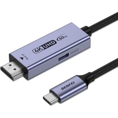 BENFEI Câble HDMI vers USB C 4K @ 60 Hz, adaptateur unidirectionnel HDMI (Source) vers USB-C (Display) pour MacBook, Steam Deck, PS5/4, Nintendo Switch, AR/XR, moniteurs portables BENFEI Câble HDMI vers USB C 4K @ 60 Hz, adaptateur unidirectionnel HDMI (Source) vers USB-C (Display) pour MacBook, Steam Deck, PS5/4, Nintendo Switch, AR/XR, moniteurs portables