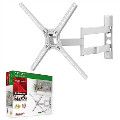 Barkan Support mural pour TV 13-65" articulé à 4 mouvements plats/incurvés pouvant supporter jusqu'à 40 kg Certifié UL Compatible avec écran LCD LED OLED Blanc Barkan Support mural pour TV 13-65" articulé à 4 mouvements plats/incurvés pouvant supporter jusqu'à 40 kg Certifié UL Compatible avec écran LCD LED OLED Blanc