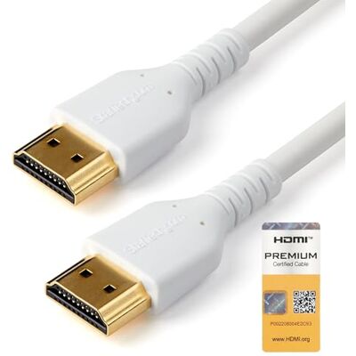 StarTech .com Câble HDMI de haute vitesse avec Ethernet 1 m 4K 60 Hz Premium Renforcé et durable Blanc StarTech .com Câble HDMI de haute vitesse avec Ethernet 1 m 4K 60 Hz Premium Renforcé et durable Blanc