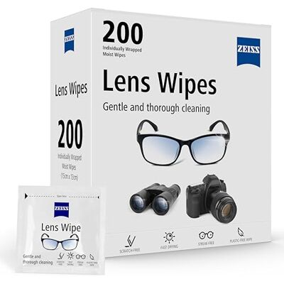 Zeiss Lingettes de nettoyage pour surfaces vitrées (lunettes/écrans/objectifs) – Lot de 200 Zeiss Lingettes de nettoyage pour surfaces vitrées (lunettes/écrans/objectifs) – Lot de 200