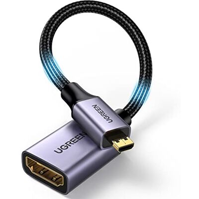 UGREEN Adaptateur Micro HDMI Mâle vers HDMI Femelle 4K 60Hz 25CM Tressé Nylon Supporte 3D Ethernet ARC Bidirectionnel Compatible avec Laptop Raspberry Pi 4 Hero 7 ASUS Zenbook Yoga Caméra (Gris) UGREEN Adaptateur Micro HDMI Mâle vers HDMI Femelle 4K 60Hz 25CM Tressé Nylon Supporte 3D Ethernet ARC Bidirectionnel Compatible avec Laptop Raspberry Pi 4 Hero 7 ASUS Zenbook Yoga Caméra (Gris)