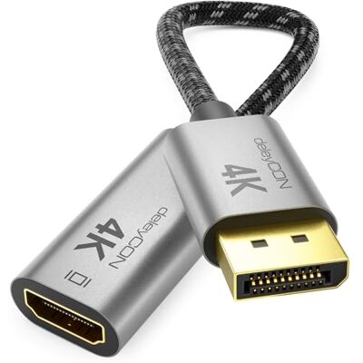 deleyCON Adaptateur DisplayPort vers HDMI (Pour Moniteur/TV/Beamer) 1080P@60Hz // 4K@30Hz Fiche en Aluminium Câble en Nylon DisplayPort Mâle vers HDMI Femelle PC Portable Moniteur Noir deleyCON Adaptateur DisplayPort vers HDMI (Pour Moniteur/TV/Beamer) 1080P@60Hz // 4K@30Hz Fiche en Aluminium Câble en Nylon DisplayPort Mâle vers HDMI Femelle PC Portable Moniteur Noir