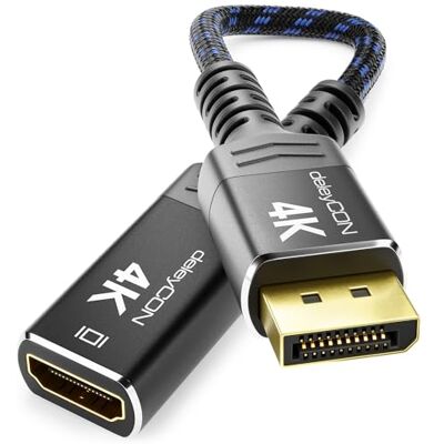 deleyCON Adaptateur DisplayPort vers HDMI (Pour Moniteur, TV, Vidéoprojecteur) 4K@30Hz // 1080P@60Hz Connecteur en Aluminium Câble en Nylon DisplayPort Mâle vers HDMI Femelle Noir deleyCON Adaptateur DisplayPort vers HDMI (Pour Moniteur, TV, Vidéoprojecteur) 4K@30Hz // 1080P@60Hz Connecteur en Aluminium Câble en Nylon DisplayPort Mâle vers HDMI Femelle Noir