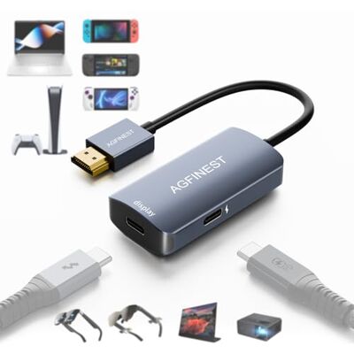 AGFINEST Adaptateur HDMI vers USB-C 4K@60Hz – Source HDMI vers Écran USB-C, Boîtier Alu, pour PS5, Xbox, Switch, Laptop vers Lunettes AR XREAL, Roki, RayNeo, Viture, Moniteur Portable, Projecteur AGFINEST Adaptateur HDMI vers USB-C 4K@60Hz – Source HDMI vers Écran USB-C, Boîtier Alu, pour PS5, Xbox, Switch, Laptop vers Lunettes AR XREAL, Roki, RayNeo, Viture, Moniteur Portable, Projecteur