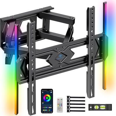 PERLESMITH Support Mural TV 25 à 70 Pouces à 45 kg, Éclairage LED, 2 Bras Articulé (Pivotement, Inclinaison et Extension), Rétroéclairage TV Sync Musicale, Compatibilité VESA Max 400 x 400 mm PERLESMITH Support Mural TV 25 à 70 Pouces à 45 kg, Éclairage LED, 2 Bras Articulé (Pivotement, Inclinaison et Extension), Rétroéclairage TV Sync Musicale, Compatibilité VESA Max 400 x 400 mm