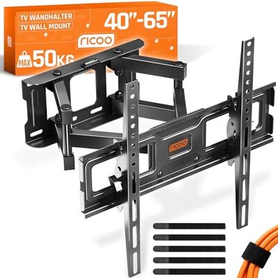 RICOO Support TV mural 32-55" pouces (81-140cm) S6244 Orientable et Inclinable Fixation murale télévision Bras articulé pour télé VESA 200x200-400x400 RICOO Support TV mural 32-55" pouces (81-140cm) S6244 Orientable et Inclinable Fixation murale télévision Bras articulé pour télé VESA 200x200-400x400