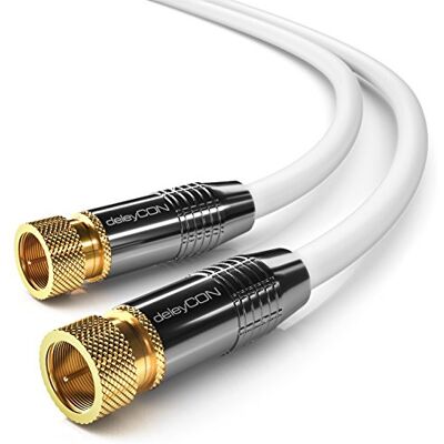 deleyCON 10m Câble D’antenne SAT Coaxial pour DVB-S/S2 4K Ultra HD Full HD 1080p HDTV 2x Fiches F, Connecteurs Métalliques Blanc deleyCON 10m Câble D’antenne SAT Coaxial pour DVB-S/S2 4K Ultra HD Full HD 1080p HDTV 2x Fiches F, Connecteurs Métalliques Blanc