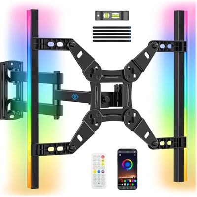 PERLESMITH Support mural TV entièrement mobile avec lumière LED pour Echo Show 21/15, téléviseurs de 12" à 42", 20 kg, VESA 200 x 200 mm, support TV avec synchronisation musicale, pivotant, rotation PERLESMITH Support mural TV entièrement mobile avec lumière LED pour Echo Show 21/15, téléviseurs de 12" à 42", 20 kg, VESA 200 x 200 mm, support TV avec synchronisation musicale, pivotant, rotation