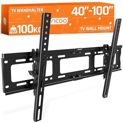 RICOO Support TV Mural Plat inclinable Universel 37-75 Pouces (94-191cm) R17 Fixation Murale télé incurvé LED LCD VESA 300x200-600x400 Noir RICOO Support TV Mural Plat inclinable Universel 37-75 Pouces (94-191cm) R17 Fixation Murale télé incurvé LED LCD VESA 300x200-600x400 Noir