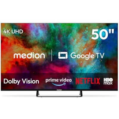 Medion TV Smart 4K 125,7 cm (50") MD 850401 Dolby Vision HDR, Prime Video, Disney+, compatible Google TV, PVR, Bluetooth Medion TV Smart 4K 125,7 cm (50") MD 850401 Dolby Vision HDR, Prime Video, Disney+, compatible Google TV, PVR, Bluetooth