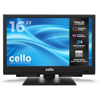 Cello Smart TV Samsung C1626TZH 16" avec système d'exploitation Tizen OS, Bluetooth, triple tuner, Pitch Perfect Sound, 230 V, pour cuisine et petits espaces Cello Smart TV Samsung C1626TZH 16" avec système d'exploitation Tizen OS, Bluetooth, triple tuner, Pitch Perfect Sound, 230 V, pour cuisine et petits espaces