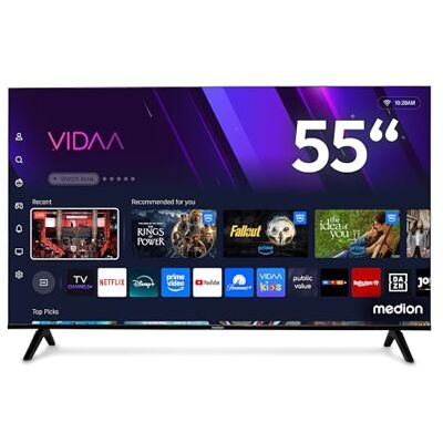 Medion TV QLED Ultra HD 138,8 cm (55″) (Smart-TV, 4K, Dolby Vision HDR, VIDAA Store, Prime Video, Disney+, DAZN, Paramount+, Dolby Atmos, HbbTV, PVR, Bluetooth, MD 855601) Medion TV QLED Ultra HD 138,8 cm (55″) (Smart-TV, 4K, Dolby Vision HDR, VIDAA Store, Prime Video, Disney+, DAZN, Paramount+, Dolby Atmos, HbbTV, PVR, Bluetooth, MD 855601)