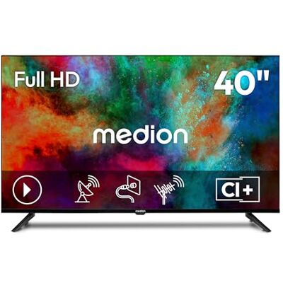 Medion 100.3 cm 40" Téléviseur Full HD Triple Tuner DVB-T2 HD DVB-C DVB-S2 2x HDMI USB minuterie veille lecteur multimédia VESA CI+, MD840002 Medion 100.3 cm 40" Téléviseur Full HD Triple Tuner DVB-T2 HD DVB-C DVB-S2 2x HDMI USB minuterie veille lecteur multimédia VESA CI+, MD840002