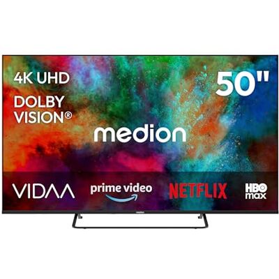 Medion 125.7 cm 50" Téléviseur Ultra HD Smart TV Dolby Vision HDR Dolby Atmos VIDA Store Prime Video Disney+ DAZN HbbTV PVR Bluetooth HD+, MD850302 Medion 125.7 cm 50" Téléviseur Ultra HD Smart TV Dolby Vision HDR Dolby Atmos VIDA Store Prime Video Disney+ DAZN HbbTV PVR Bluetooth HD+, MD850302