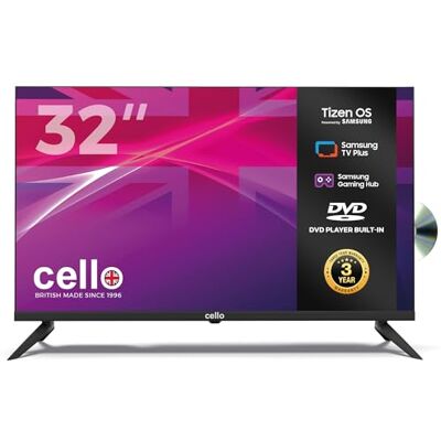 Cello C3226TZF Smart TV sans cadre 32" avec DVD, alimenté par le système d'exploitation Tizen, Cloud Gaming sans console – Bluetooth, HDMI, USB et connectivité Wi-Fi Cello C3226TZF Smart TV sans cadre 32" avec DVD, alimenté par le système d'exploitation Tizen, Cloud Gaming sans console – Bluetooth, HDMI, USB et connectivité Wi-Fi
