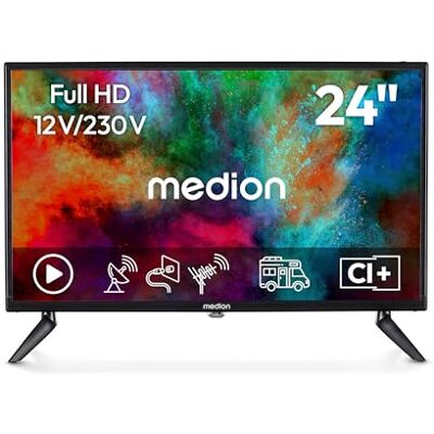 Medion TV 24 pouces Full HD (59,9 cm) Television (idéal pour camping, camping-car, camion, jardin, adaptateur voiture 12V, Triple Tuner, HDMI, USB, MD 824000) Medion TV 24 pouces Full HD (59,9 cm) Television (idéal pour camping, camping-car, camion, jardin, adaptateur voiture 12V, Triple Tuner, HDMI, USB, MD 824000)
