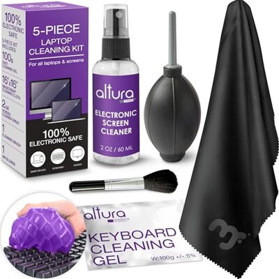 Altura Photo Kit de nettoyage pour ordinateur portable 5 pièces – Kit de nettoyage pour clavier – Comprend un nettoyeur d'écran d'ordinateur portable, un souffleur d'air, une brosse, un gel pour Altura Photo Kit de nettoyage pour ordinateur portable 5 pièces – Kit de nettoyage pour clavier – Comprend un nettoyeur d'écran d'ordinateur portable, un souffleur d'air, une brosse, un gel pour