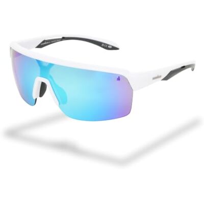 Foster Grant IRONMAN Rover herenzonnebril – witte shield-montuur met grijze poten, blauwe spiegelglazen, UV400-bescherming, krasvrij en stootbestendig, licht sportframe Foster Grant IRONMAN Rover herenzonnebril – witte shield-montuur met grijze poten, blauwe spiegelglazen, UV400-bescherming, krasvrij en stootbestendig, licht sportframe