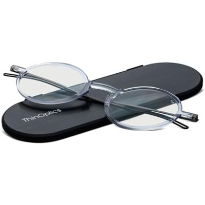 ThinOptics Lunettes de lecture Manhattan + Etui magnétique en aluminium anodisé Milano Cadres clairs ronds, force 2,00 ThinOptics Lunettes de lecture Manhattan + Etui magnétique en aluminium anodisé Milano Cadres clairs ronds, force 2,00