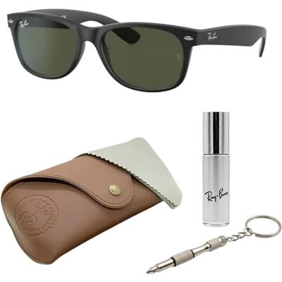 Ray-Ban Wayfarer RB2132 Lunettes de soleil carrées classiques avec monture haute, lunettes de soleil carrées, Noir mat G-15 Green, 55 mm Ray-Ban Wayfarer RB2132 Lunettes de soleil carrées classiques avec monture haute, lunettes de soleil carrées, Noir mat G-15 Green, 55 mm