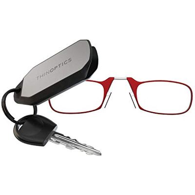 ThinOptics Lunettes de lecture 1.00 Monture rouge avec étui porte-clés – Lunettes rectangulaires compactes pliables – Nez clipsable – Force 1,00 avec technologie Flex-Fit ThinOptics Lunettes de lecture 1.00 Monture rouge avec étui porte-clés – Lunettes rectangulaires compactes pliables – Nez clipsable – Force 1,00 avec technologie Flex-Fit