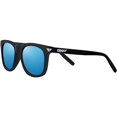 Zippo Lunettes de soleil , homme et femme, monture noire et verres bleus, polarisées, design classique, structure en polycarbonate, indice de protection UV400 Zippo Lunettes de soleil , homme et femme, monture noire et verres bleus, polarisées, design classique, structure en polycarbonate, indice de protection UV400