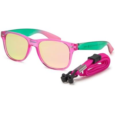 Kiddus Lunettes de Soleil Polarisées Enfants. Age recommandée 6+ ans. Protection solaire UV400. Conformes à la norme européenne EN ISO 12312-1 : 2022. Modèle: Dégradé rose à turquoise Kiddus Lunettes de Soleil Polarisées Enfants. Age recommandée 6+ ans. Protection solaire UV400. Conformes à la norme européenne EN ISO 12312-1 : 2022. Modèle: Dégradé rose à turquoise