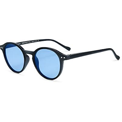 ZENOTTIC Lunette de soleil polarisé Rétro Classique Ronde Rétro Lunettes de soleil UV400 Cadre Homme Femme (Noir mat + bleu) ZENOTTIC Lunette de soleil polarisé Rétro Classique Ronde Rétro Lunettes de soleil UV400 Cadre Homme Femme (Noir mat + bleu)