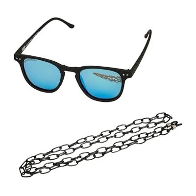 Urban Classics Unisex Sunglasses Arthur with Chain, Black/Blue, Taille unique Urban Classics Unisex Sunglasses Arthur with Chain, Black/Blue, Taille unique