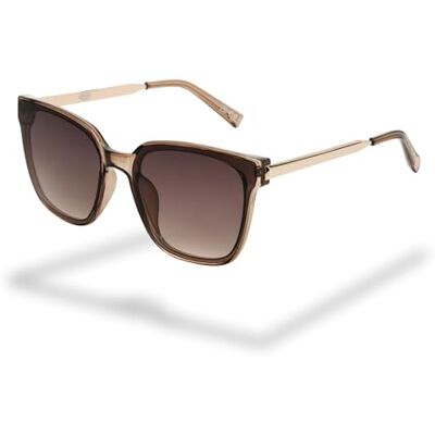 Foster Grant Fashion dameszonnebril – vierkant tan montuur met goudkleurige metalen poten, rookglazen krasvrij & stootbestendig, UV400 Foster Grant Fashion dameszonnebril – vierkant tan montuur met goudkleurige metalen poten, rookglazen krasvrij & stootbestendig, UV400