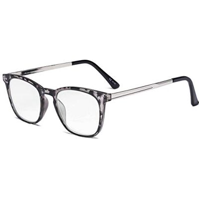 Eyekepper Lunettes de lecture rétro avec monture carrée en plastique et bras en métal Gris DEMI +2.5 Eyekepper Lunettes de lecture rétro avec monture carrée en plastique et bras en métal Gris DEMI +2.5