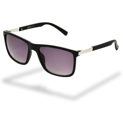 Foster Grant Prestige unisex zonnebril – vierkant mat zwart montuur met zilverkleurige metalen poten, rookglazen krasvrij & stootbestendig, UV400 Foster Grant Prestige unisex zonnebril – vierkant mat zwart montuur met zilverkleurige metalen poten, rookglazen krasvrij & stootbestendig, UV400