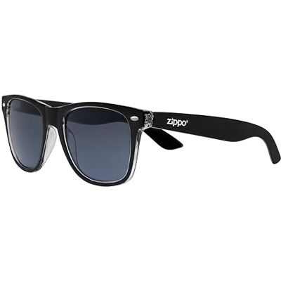 Zippo Lunettes de soleil homme et femme, monture et verres noirs fumés, polarisantes, design classique, monture polycarbonate, protection Uv400 Zippo Lunettes de soleil homme et femme, monture et verres noirs fumés, polarisantes, design classique, monture polycarbonate, protection Uv400