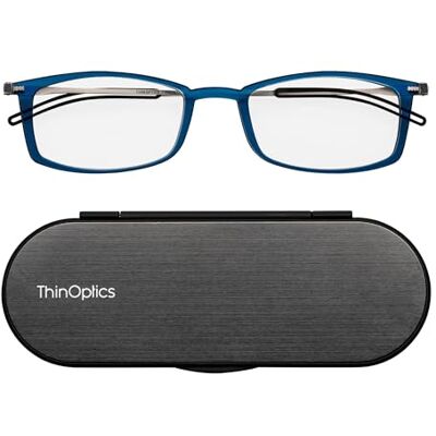 ThinOptics Brooklyn Lunettes de lecture rectangulaires 1.00 avec monture bleue et étui magnétique Milano – Légères et compactes – Force 1.00 ThinOptics Brooklyn Lunettes de lecture rectangulaires 1.00 avec monture bleue et étui magnétique Milano – Légères et compactes – Force 1.00