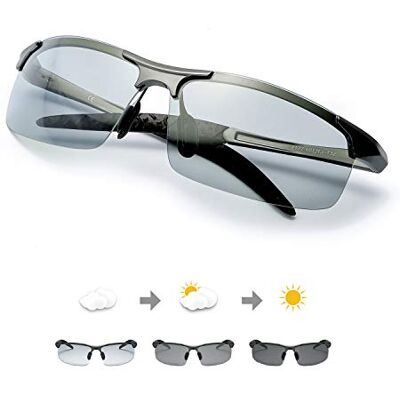 TJUTR Lunettes de soleil photochromiques polarisées pour homme avec cadre rectangulaire et protection UV400, Pistolet (sports)/lentille photochromique TJUTR Lunettes de soleil photochromiques polarisées pour homme avec cadre rectangulaire et protection UV400, Pistolet (sports)/lentille photochromique