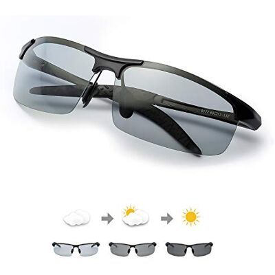 TJUTR Homme Lunette De Soleil Photochromiques Polarisées Conduite Pêche Golf Eyewear UVA UVB Protection, Noir/Gris(sport) TJUTR Homme Lunette De Soleil Photochromiques Polarisées Conduite Pêche Golf Eyewear UVA UVB Protection, Noir/Gris(sport)