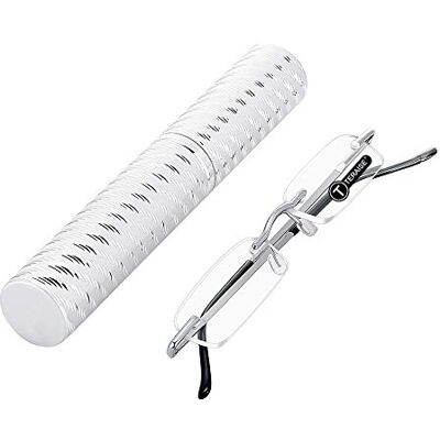 TERAISE Mise à jour des lunettes de lecture légères Lecteurs sans cadre lentille claire pour hommes et femmes avec étui pour tube Clip Pen TERAISE Mise à jour des lunettes de lecture légères Lecteurs sans cadre lentille claire pour hommes et femmes avec étui pour tube Clip Pen