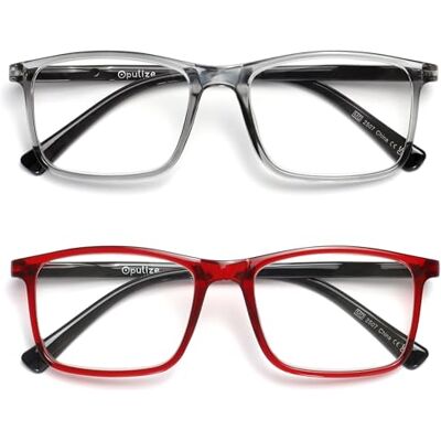 Lunettes de lecture Opulize - Monture rectangulaire grande - Résistantes aux rayures - Gris, Rouge Lunettes de lecture Opulize - Monture rectangulaire grande - Résistantes aux rayures - Gris, Rouge