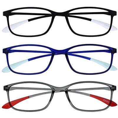 Opulize Lunettes de lecture lot de 3 - Ultra légères, anti-rayures - Noir/Bleu/Gris - +3.50 Opulize Lunettes de lecture lot de 3 - Ultra légères, anti-rayures - Noir/Bleu/Gris - +3.50