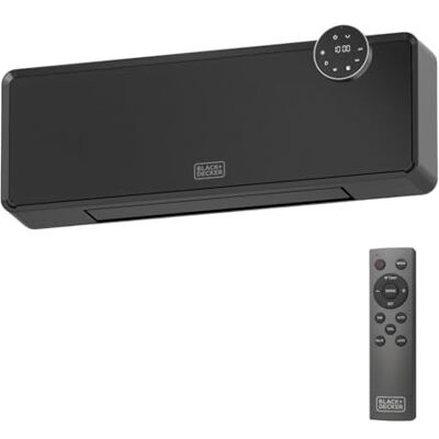 Black & Decker Chauffage céramique mural 2000W Thermostat réglable Minuterie 24 h Télécommande Écran LED PTC Oscillation automatique 20 m² Black & Decker Chauffage céramique mural 2000W Thermostat réglable Minuterie 24 h Télécommande Écran LED PTC Oscillation automatique 20 m²