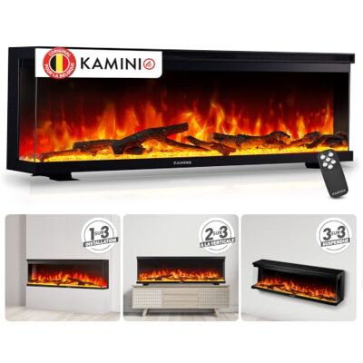 KAMINIO Lea Cheminée électrique 3 en 1 avec vision panoramique, chauffage, effet flamme 3D, 12 couleurs de flamme, télécommande, 60 pouces Cheminée électrique 3 en 1 murale encastrable ou autoportante en verre 3 faces 12 couleurs LED Minuteur Télécomman KAMINIO Lea Cheminée électrique 3 en 1 avec vision panoramique, chauffage, effet flamme 3D, 12 couleurs de flamme, télécommande, 60 pouces Cheminée électrique 3 en 1 murale encastrable ou autoportante en verre 3 faces 12 couleurs LED Minuteur Télécomman
