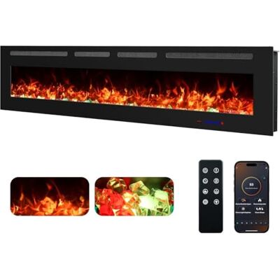 WEKA FIREPLACE Weka Cheminée électrique murale Wi-Fi, ultra fine, profondeur 7,5 cm, verre trempé, télécommande et écran tactile, chauffage de 750/1500 W, effet flamme réglable (183 cm) WEKA FIREPLACE Weka Cheminée électrique murale Wi-Fi, ultra fine, profondeur 7,5 cm, verre trempé, télécommande et écran tactile, chauffage de 750/1500 W, effet flamme réglable (183 cm)