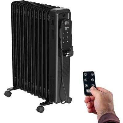 Black & Decker BXRA2501E – Radiateur à huile électrique 2500W 11 éléments 3 niveaux de chaleur Écran digital Thermostat réglable Minuteur 24h Ultra silencieux Black & Decker BXRA2501E – Radiateur à huile électrique 2500W 11 éléments 3 niveaux de chaleur Écran digital Thermostat réglable Minuteur 24h Ultra silencieux