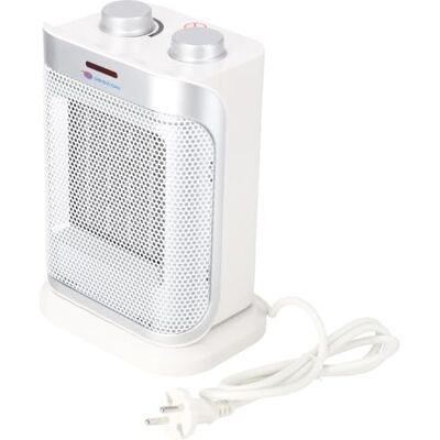 Dedra DESCON Chauffage soufflant céramique avec oscillation, blanc argenté, 1500 W, 3 modes de ventilation, thermostat, protection contre la surchauffe, pour chauffage de zone, design compact Dedra DESCON Chauffage soufflant céramique avec oscillation, blanc argenté, 1500 W, 3 modes de ventilation, thermostat, protection contre la surchauffe, pour chauffage de zone, design compact