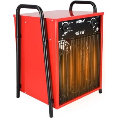 Dedra Chauffage d'air électrique 15 kW, carré, rouge, idéal pour les espaces clos, thermostat, réglage de la température, trois modes de fonctionnement, boîtier métallique Dedra Chauffage d'air électrique 15 kW, carré, rouge, idéal pour les espaces clos, thermostat, réglage de la température, trois modes de fonctionnement, boîtier métallique