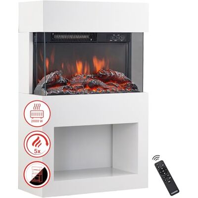 KAMINIO cheminée electrique HENRI Poêle électrique avec chauffage, effet de flamme 3D, compartiment à bois, télécommande (Blanc) KAMINIO cheminée electrique HENRI Poêle électrique avec chauffage, effet de flamme 3D, compartiment à bois, télécommande (Blanc)