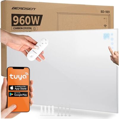 Berdsen Chauffage infrarouge, 960 W, WiFi, plaque chauffante, contrôle par application, économe en énergie, protection contre la surchauffe, chauffage infrarouge, blanc Berdsen Chauffage infrarouge, 960 W, WiFi, plaque chauffante, contrôle par application, économe en énergie, protection contre la surchauffe, chauffage infrarouge, blanc