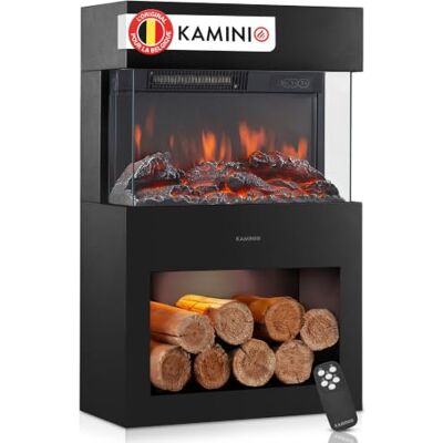 KAMINIO cheminée electrique HENRI Poêle électrique avec chauffage, effet de flamme 3D, compartiment à bois, télécommande (Noir) KAMINIO cheminée electrique HENRI Poêle électrique avec chauffage, effet de flamme 3D, compartiment à bois, télécommande (Noir)